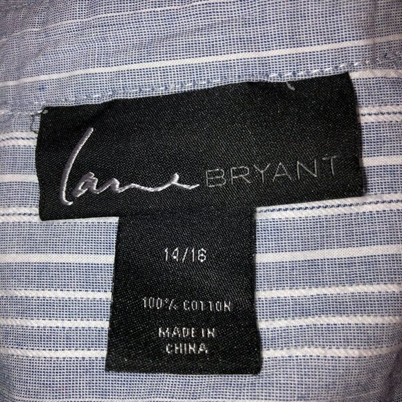 Lane Bryant Size 14 16 Blue Striped Long Sleeve Button Up Shirt Blouse Top - Picture 7 of 8